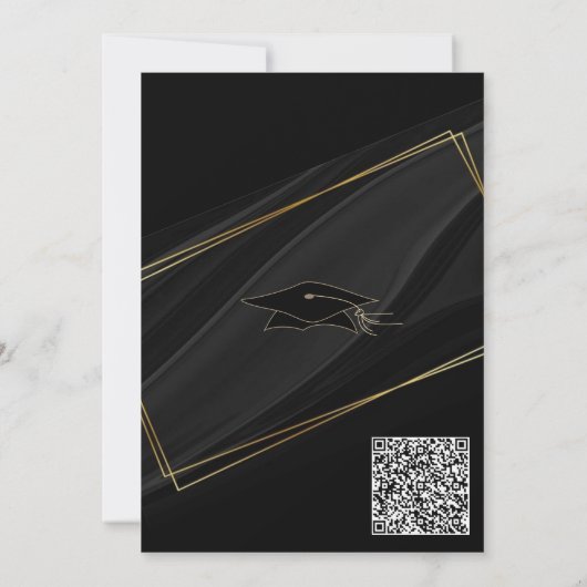 Black Gold QR Code Afstuderen Invitation voorbeeld (Achterkant)
