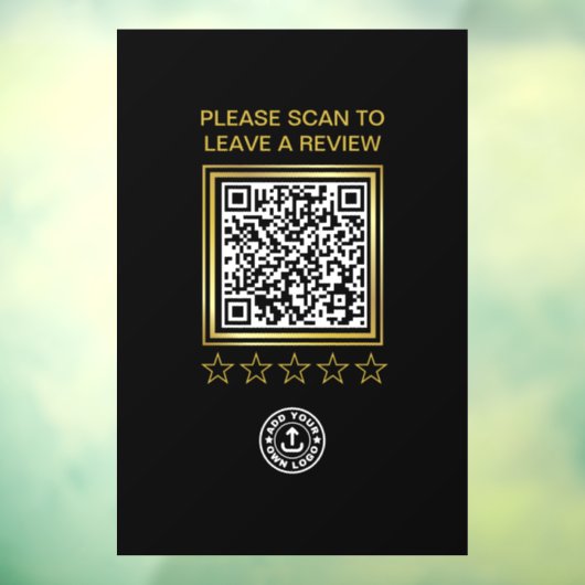 Black Gold QR Code Business Logo Scan naar Review Raamsticker (Vel 3)