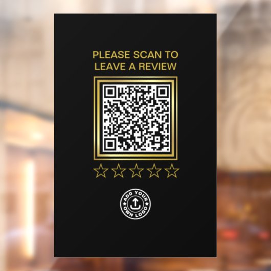 Black Gold QR Code Business Logo Scan naar Review Raamsticker (Vel 2)