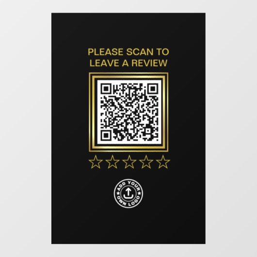 Black Gold QR Code Business Logo Scan naar Review Raamsticker (Vel)
