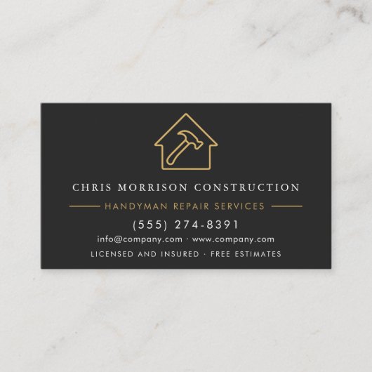 Black Gold QR Code Metal Handyman Construction Visitekaartje (Voorkant)
