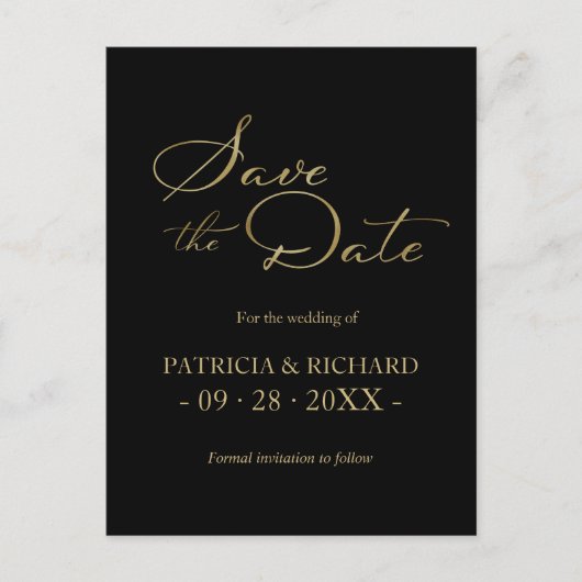 Black Gold QR Code Wedding Sla de datum op Briefkaart (Voorkant)