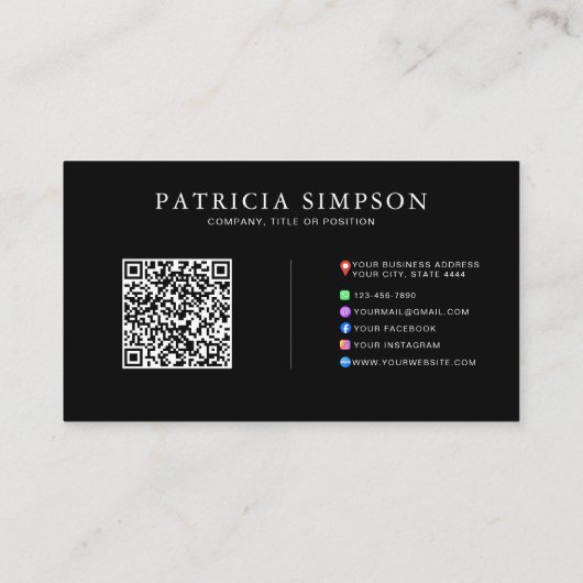 Black & Gold QR Code with Social Media & Web Links Visitekaartje (Achterkant)