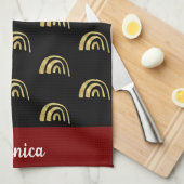 Black & Gold rainbow custom name Theedoek (Quarter Fold)