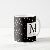 Black Gold Raindrop Modern Trendy Monogram Koffiemok (Voorkant rechts)