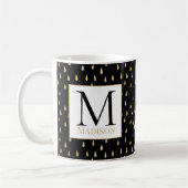Black Gold Raindrop Modern Trendy Monogram Koffiemok (Links)