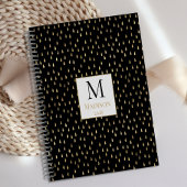 Black Gold Raindrop Modern Trendy Monogram Planner