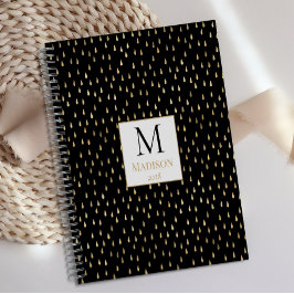 Black Gold Raindrop Modern Trendy Monogram Planner