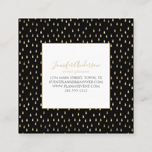 Black Gold Raindrop Modern Trendy Monogram Vierkante Visitekaartje (Achterkant)