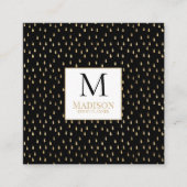 Black Gold Raindrop Modern Trendy Monogram Vierkante Visitekaartje (Voorkant)