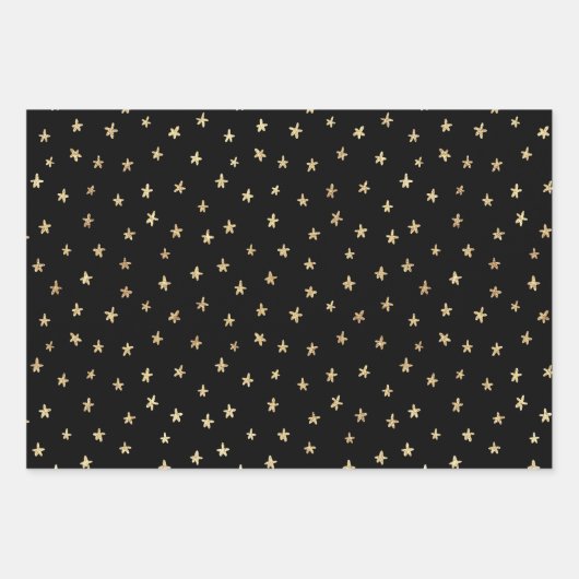 Black Gold Random Pattern Heart Stars Circles Inpakpapier Vel (Voorkant 3)