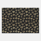 Black Gold Random Pattern Heart Stars Circles Inpakpapier Vel (Voorkant)