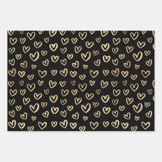 Black Gold Random Pattern Heart Stars Circles Inpakpapier Vel (Voorkant)