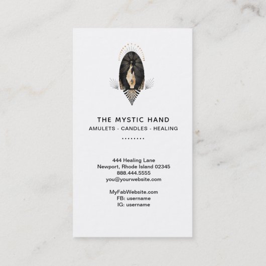 *~* Black Gold Rays Mystic Hand Snake Stars Visitekaartje (Achterkant)