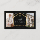 Black Gold Real Estate Agent Photo Logo QR Code Visitekaartje (Voorkant)