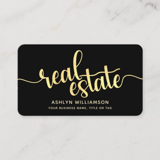 Black Gold Real Estate Agent QR Code Fotomakelaar Visitekaartje (Voorkant)