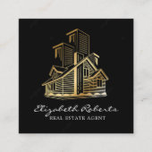 Black Gold Real Estate Agent Square Visitekaartje (Voorkant)