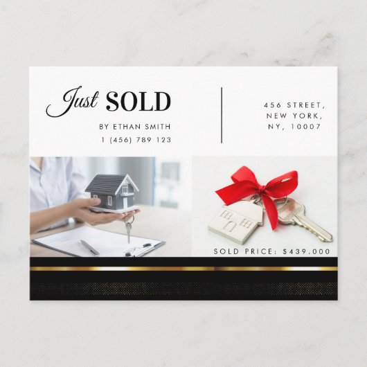 Black & Gold Real Estate Marketing Introductie Briefkaart (Voorkant)