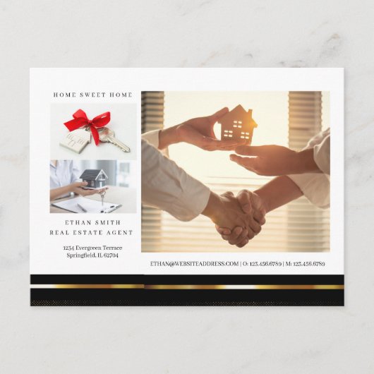 Black & Gold Real Estate Marketing Introductie Briefkaart (Voorkant)