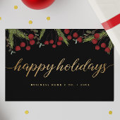Black & Gold Red berries Happy Holidays Logo Feestdagenkaart