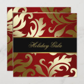 Black Gold Red Damask Uitnodigingen voor een feest (Voorkant / Achterkant)