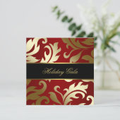 Black Gold Red Damask Uitnodigingen voor een feest (Staand voorkant)