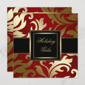 Black Gold Red Damask Uitnodigingen voor een feest (Voorkant / Achterkant)