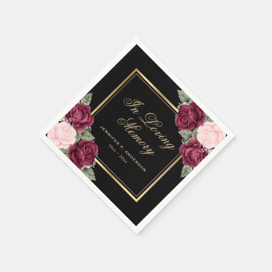 Black Gold Red Pink Floral Memorial Funeral Servet (Hoek)