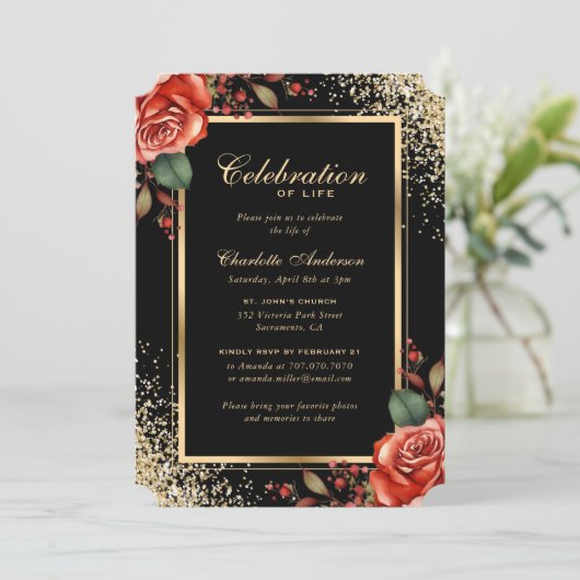 Black Gold Red Rose Fotoviering van het Leven Kaart (Staand voorkant)