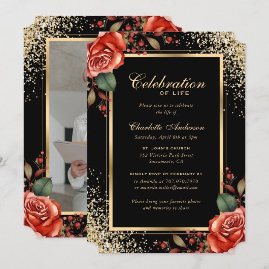 Black Gold Red Rose Fotoviering van het Leven Kaart (Voorkant / Achterkant)
