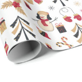 Black Gold Red Snowmen kerstbomen Holiday Cadeaupapier (Rol Hoek)