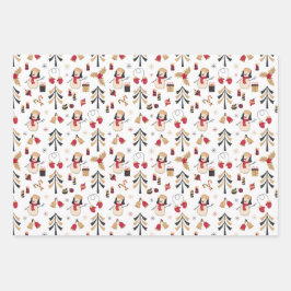 Black Gold Red Snowmen kerstbomen Holiday Inpakpapier Vel