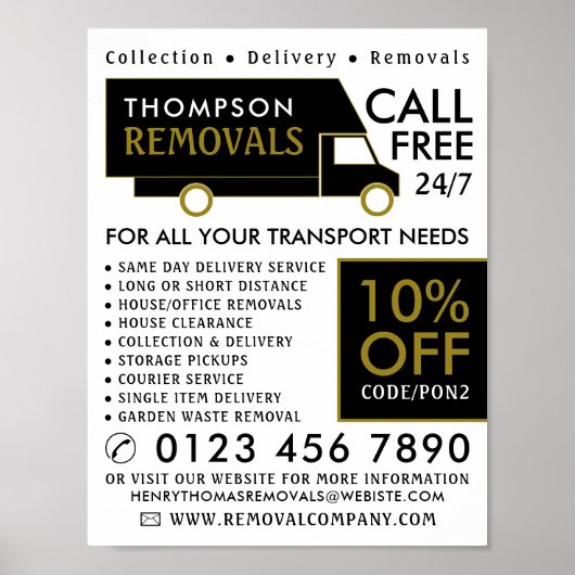 Black & Gold Removal Van Company Adverteren Poster (Voorkant)