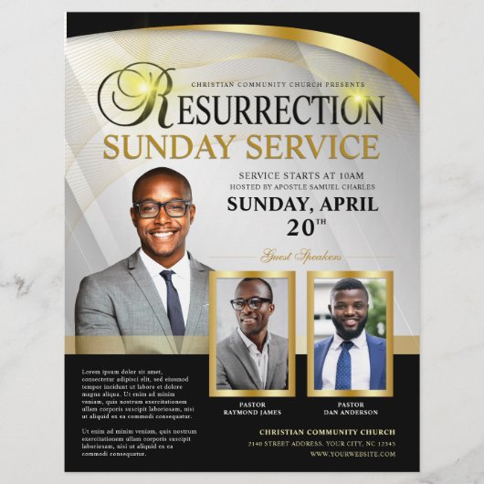 Black & Gold Resurrection Sunday Service Flyer (Voorkant)