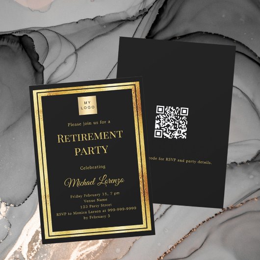 Black gold retirement party QR code business logo Kaart
