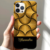 Black Gold Retro 1920s Gatsby Palmen Script Naam Case-Mate iPhone Case