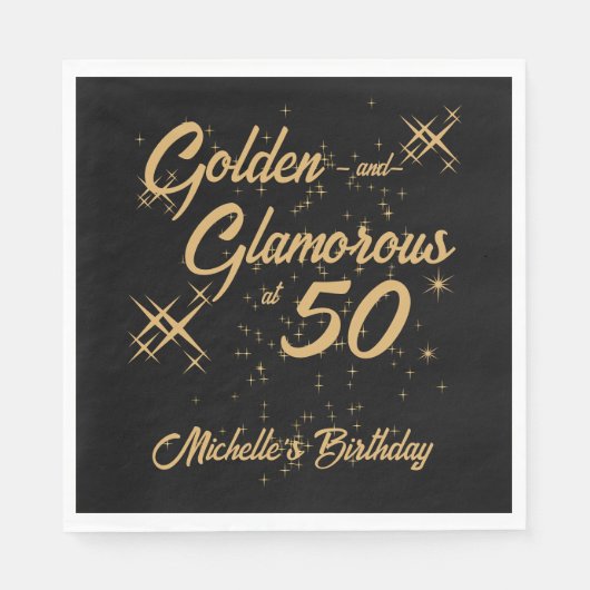 Black Gold Retro Golden Glamorous 50th Birthday Servet (Voorkant)