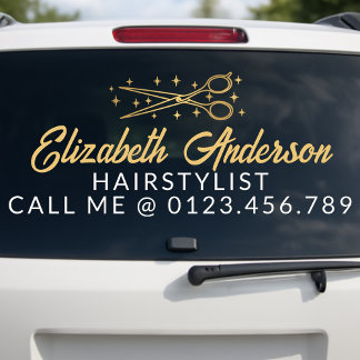 Black & Gold Retro Typography Hairstylist Car Raamsticker