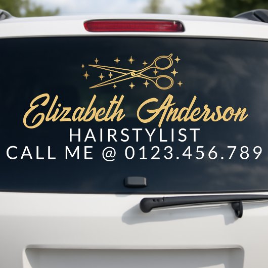 Black & Gold Retro Typography Hairstylist Car Raamsticker