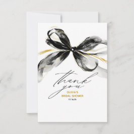 Black Gold Ribbon Bow Whimsical Bridal Shower Bedankkaart