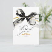 Black Gold Ribbon Bow Whimsical Bridal Shower Bedankkaart (Staand voorkant)