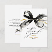 Black Gold Ribbon Bow Whimsical Bridal Shower Bedankkaart (Voorkant / Achterkant)