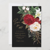 Black Gold Romantic Floral Wedding Save the Date (Voorkant)