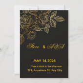 Black & Gold Romantic Wedding Invitation | Elegant Kaart (Voorkant)