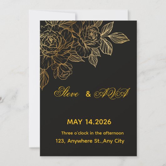 Black & Gold Romantic Wedding Invitation | Elegant Kaart (Voorkant)