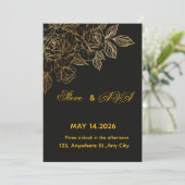 Black & Gold Romantic Wedding Invitation | Elegant Kaart (Staand voorkant)
