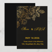 Black & Gold Romantic Wedding Invitation | Elegant Kaart (Voorkant / Achterkant)