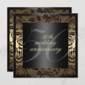 Black & Gold Roos 50ste trouwdag Uitnodiging (Voorkant / Achterkant)