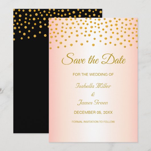Black Gold Roos Wedding Save the Date Invitation Kaart (Voorkant / Achterkant)