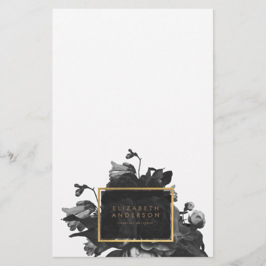 Black Gold Rose Bouquet Briefpapier (Voorkant)